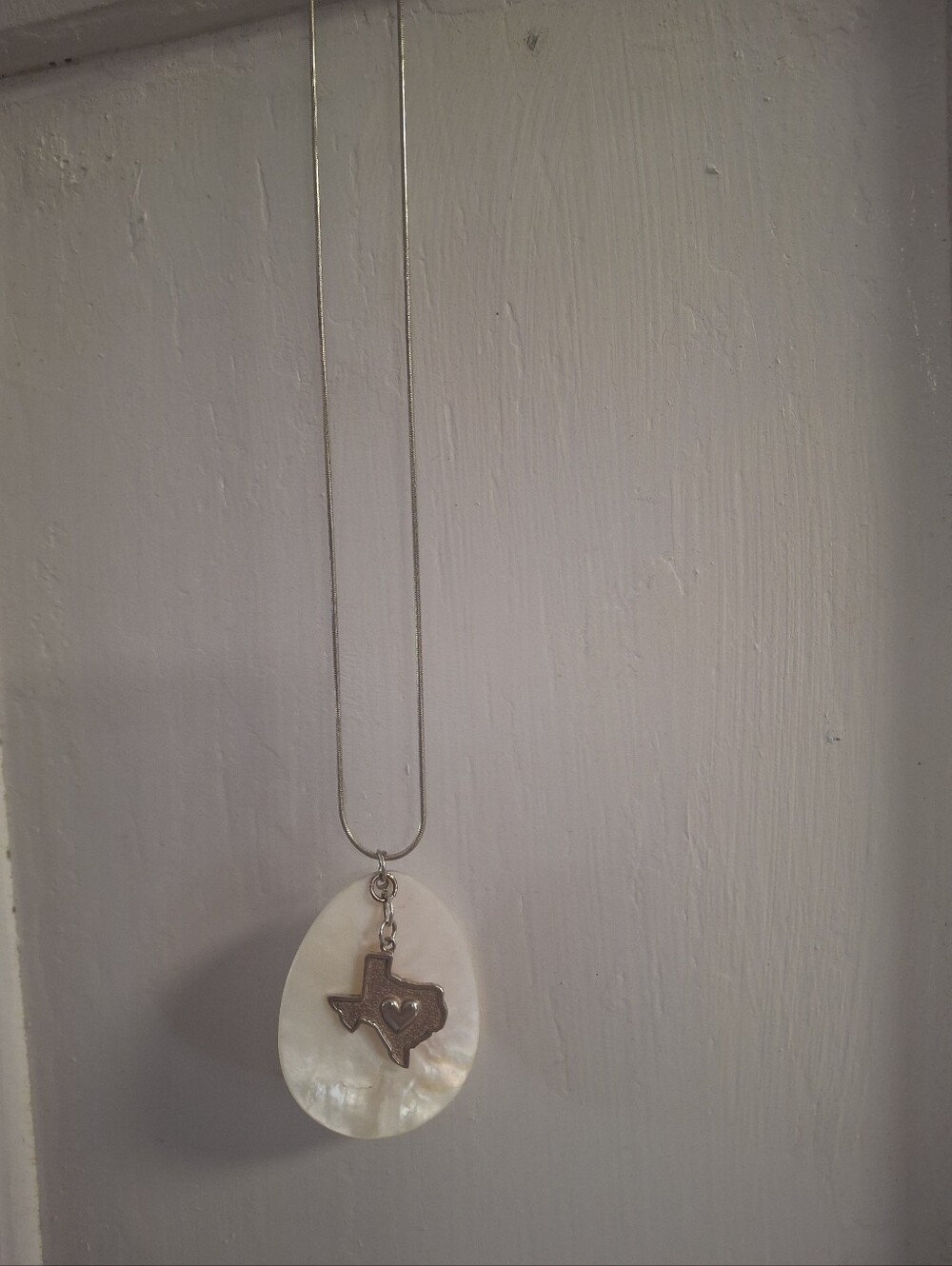 Mother-of-Pearl Teardrop Necklace with Texas Charm - White
